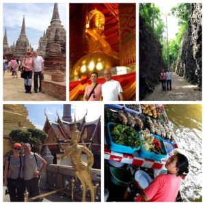 I tre chedi del Wat Phrasi Sanphet (Ayutthaya), l'hell fire pass (Kanchanaburi), Palazzo Reale (Bangkok), mercato galleggiante (Damnoen Saduak).