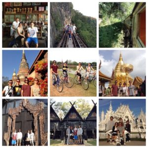 Alcune immagini del viaggio in Thailandia: la death railway (Kanchanaburi), Parco storico di Ayutthaya, Parco storico di Sukhothai, la casa nera e il tempio bianco a Chiang Rai.